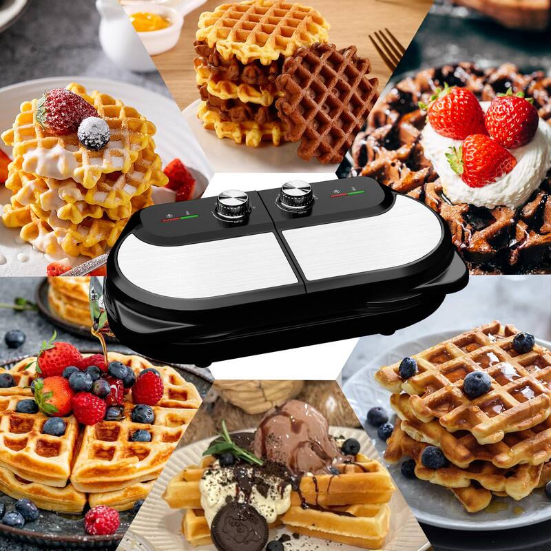 Alt View 5. YASHE - Double Belgian Waffle Maker 6 Inch, 1400W Stainless Steel Waffle Iron with Nonstick Plates & Temperature Control - Black.