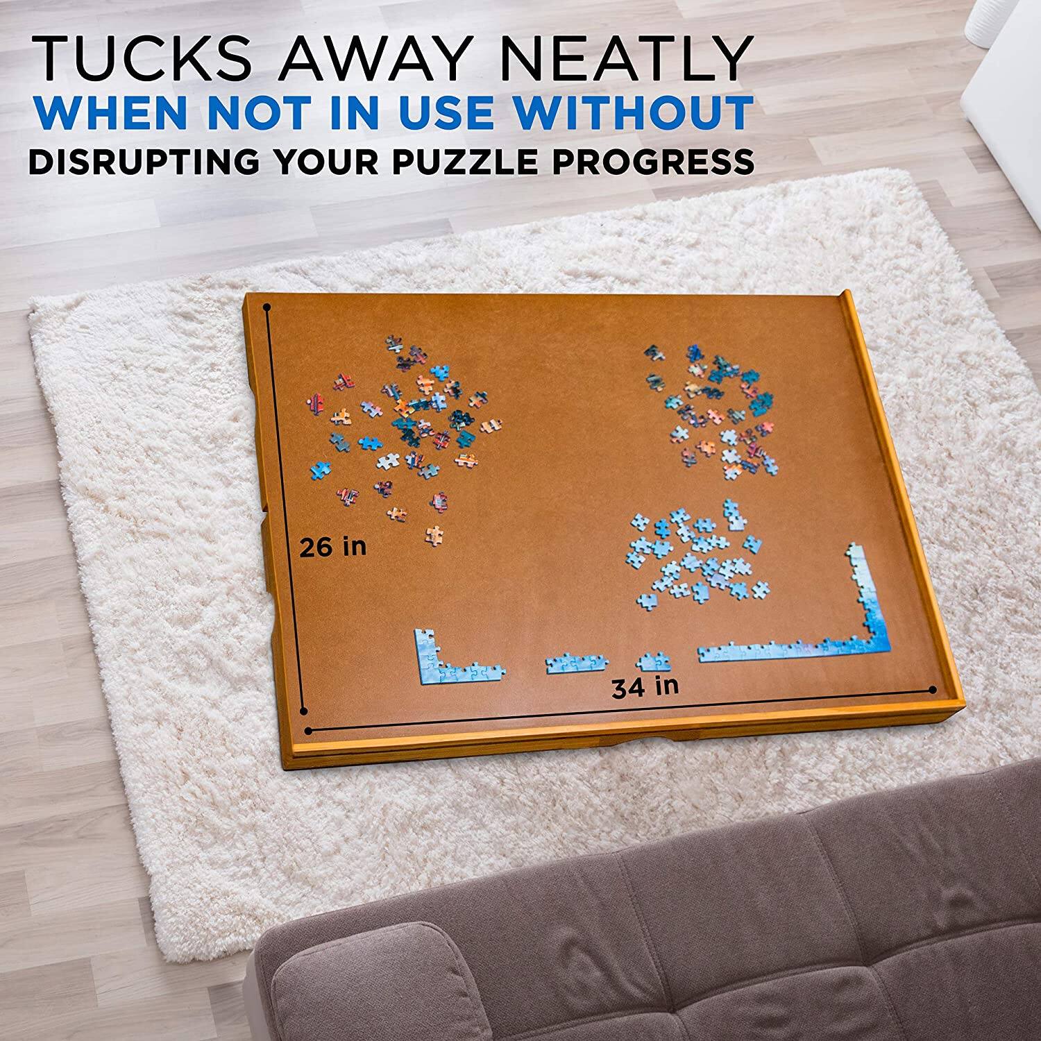 TUCKS AWAY NEATLY WHEN NOT IN USE WITHOUT DISRUPTING YOUR PUZZLE PROGRESS 26 in 34 in