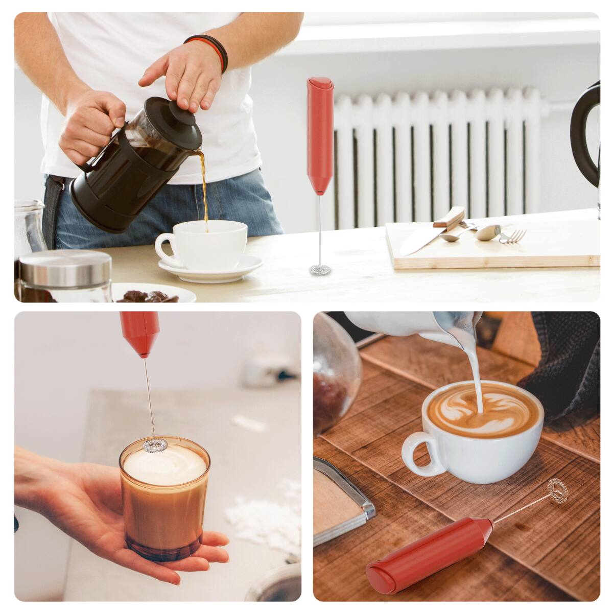 Alt View 1. Tooloton - Handheld Milk Frother, Mini Foam Maker for Coffee, Matcha and Hot Chocolate, Stand Not Included, Red - Red.
