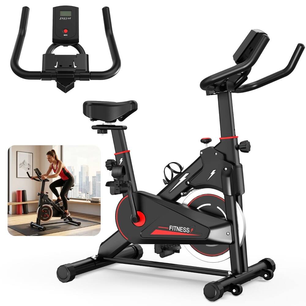 Alt View 7. Loheer - Loheer Indoor Exercise Bike Stationary Bike with Monitor Adjustable Resistance Padded Seat and Handlebars for Home - Black.