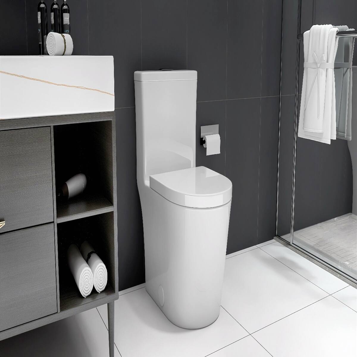Alt View 1. Loheer - Loheer Compact One-Piece Toilet, 23 Inch Short Depth, White Dual Flush for Small Bathrooms - White.
