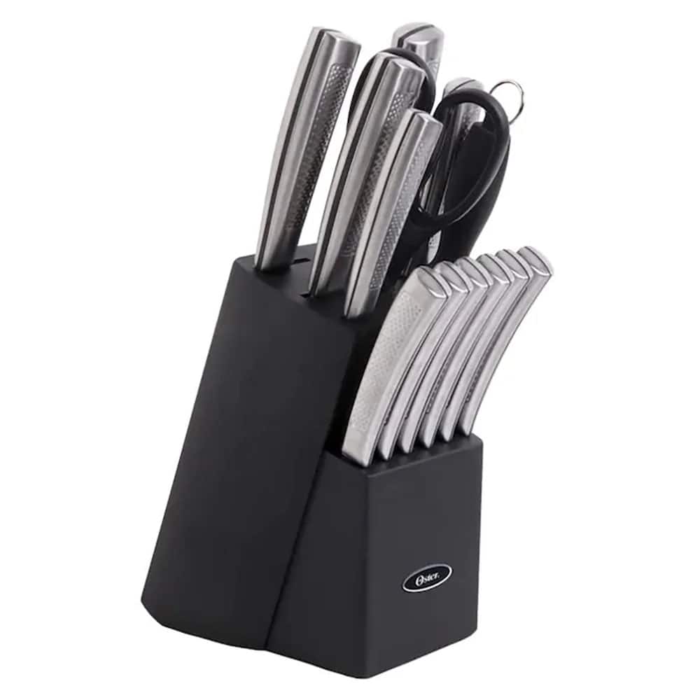 Oster - Wellisford Stainless Steel Kitchen Cutlery Set with Block Holder and Sharpener 36633148 - Silver | Black