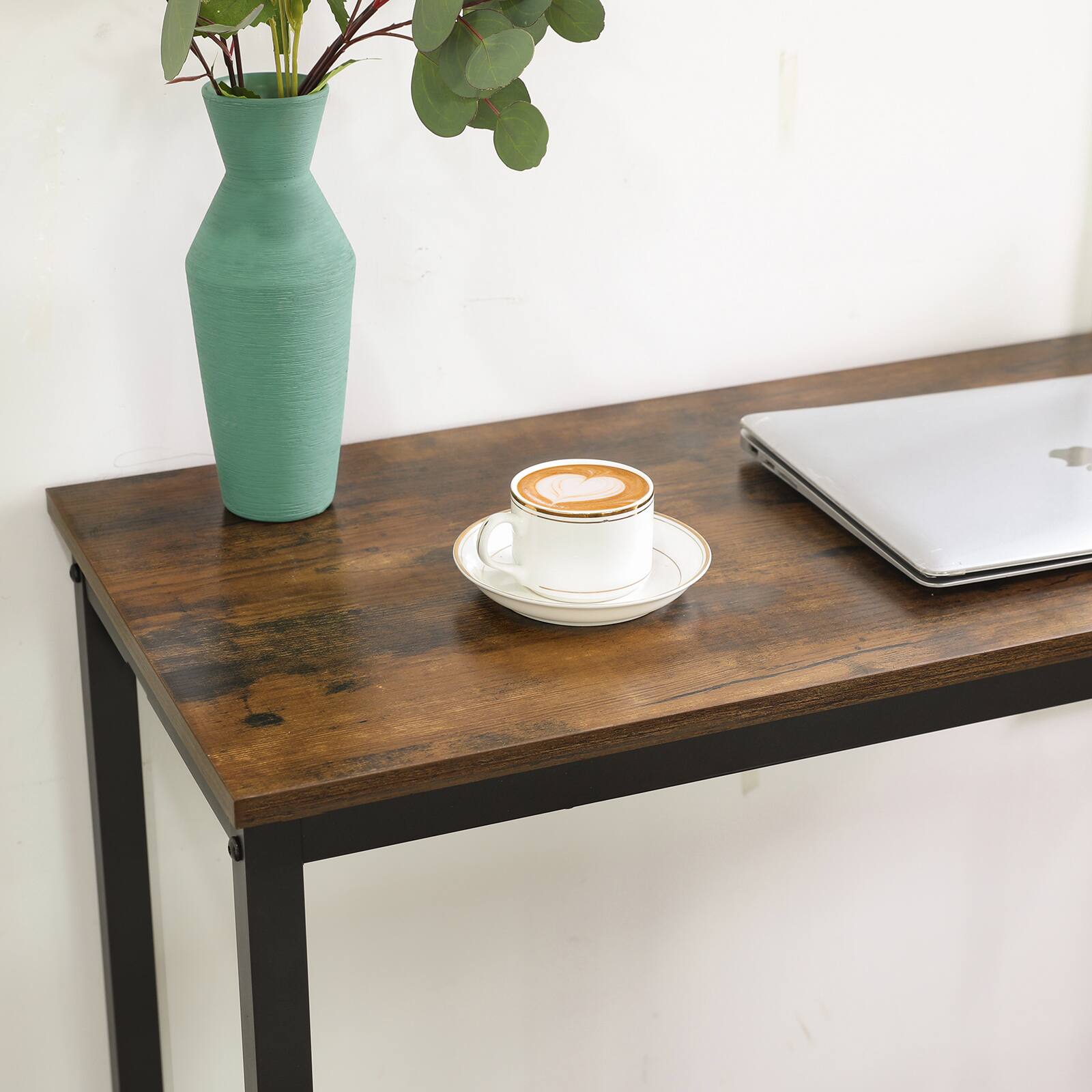 Back. Songmics Home - Bar Table, Narrow Long Kitchen Dining Table, Sturdy Metal Frame, Industrial, 15.7 x 39.4 x 35.4 Inches - Rustic Brown and Ink Black.