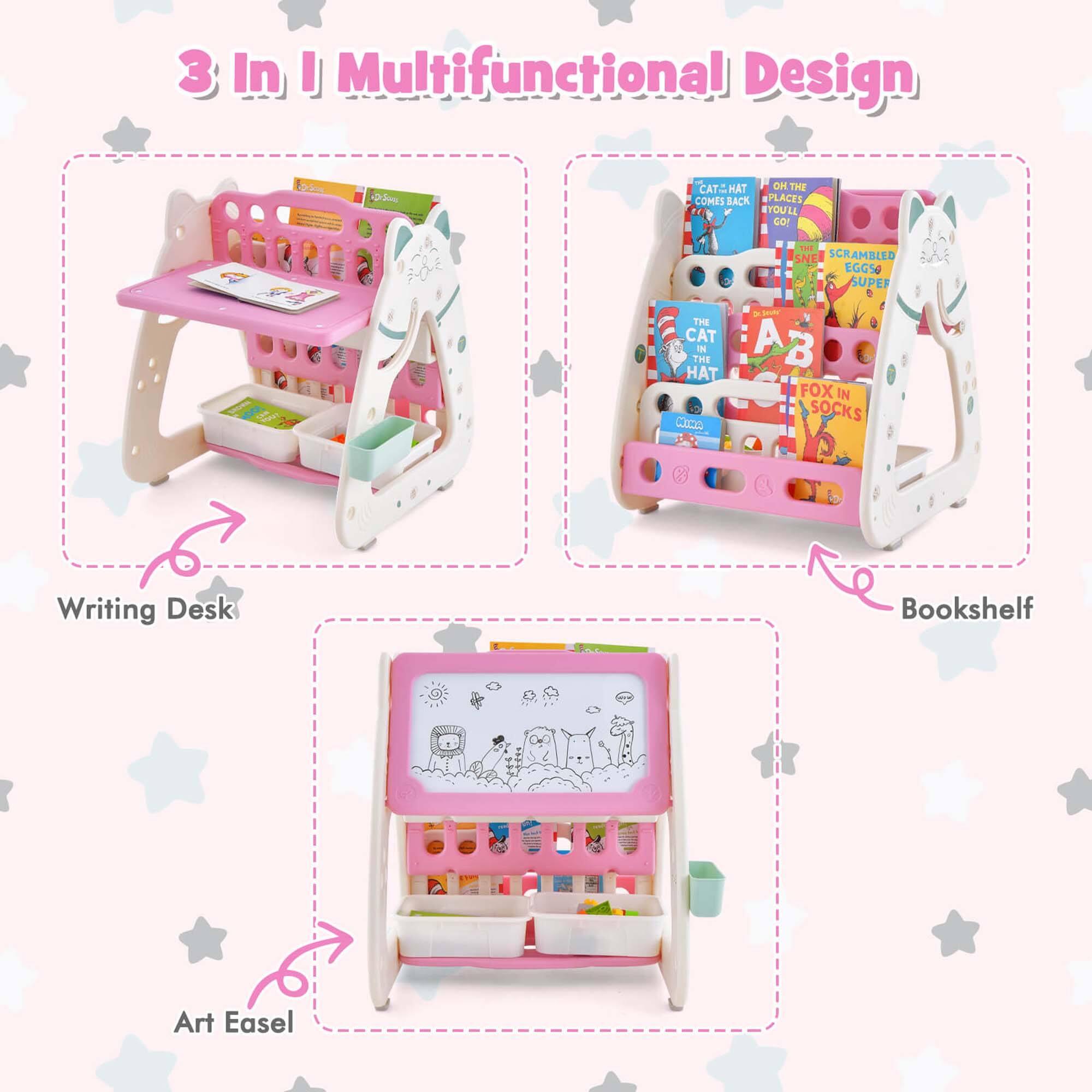 3 in 1 Multifunctional Design: Cat in the Hat Comes Back Sack, Writing Desk, Bookshelf, Art Easel.