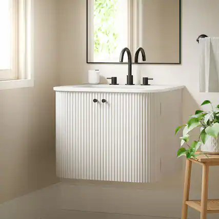 Front. Modway - Zia Wall-Mount Bathroom Vanity with Marble Sink by Modway - Ivory.