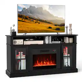 Costway - 58" Fireplace TV Stand with LED Lights Entertainment Center for 65 Inch TV - Black
