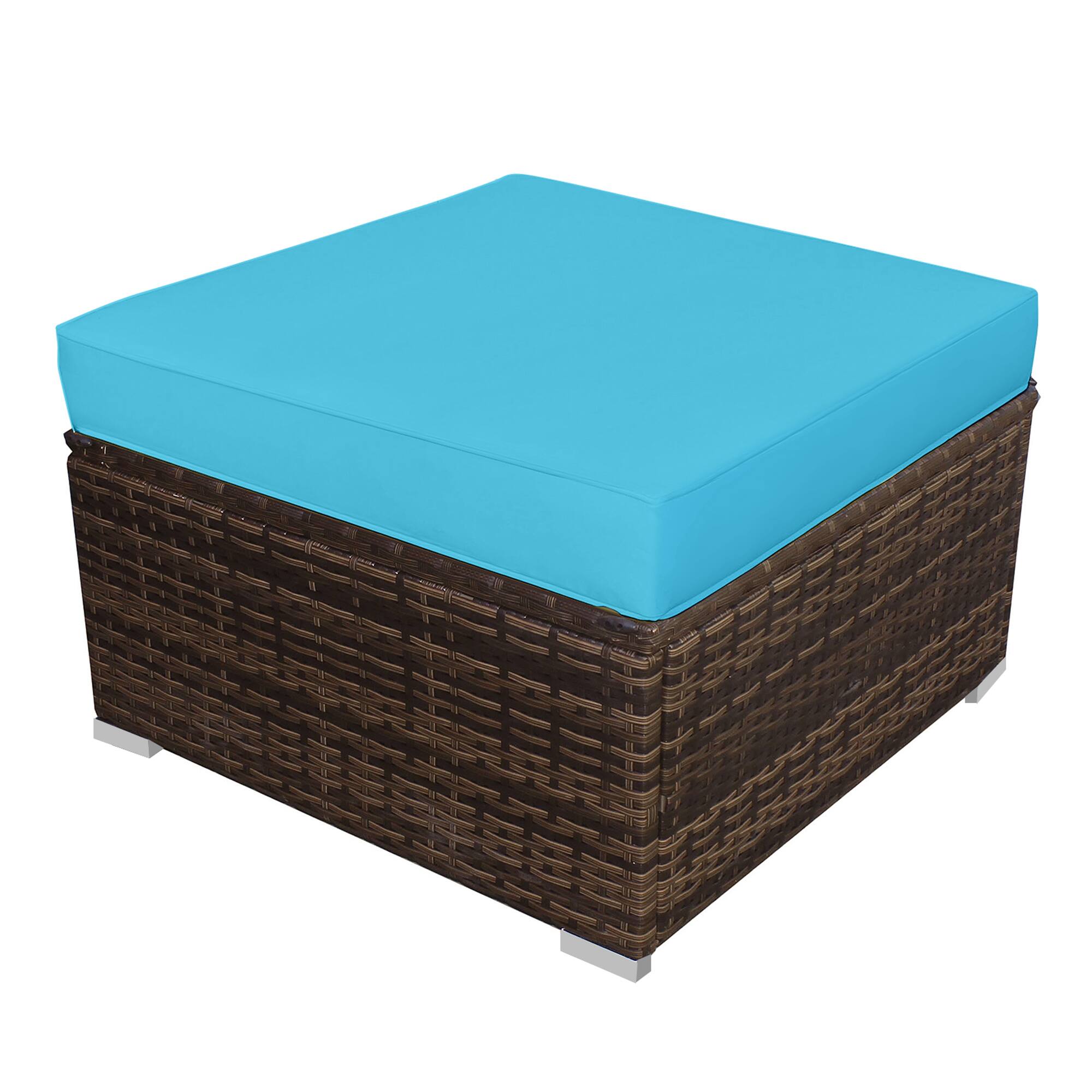 Alt View 8. Gymax - Gymax 5PCS Outdoor Patio Furniture Set w/ Coffee Table Ottoman Turquoise Cushion - as pic.