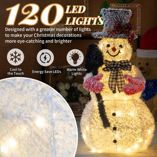 120 LED LIGHTS  
Designed with a greater number of lights to make your Christmas decorations more eye-catching and brighter  

- Cool to the Touch  
- Energy Save LEDs  
- Warm White Lights