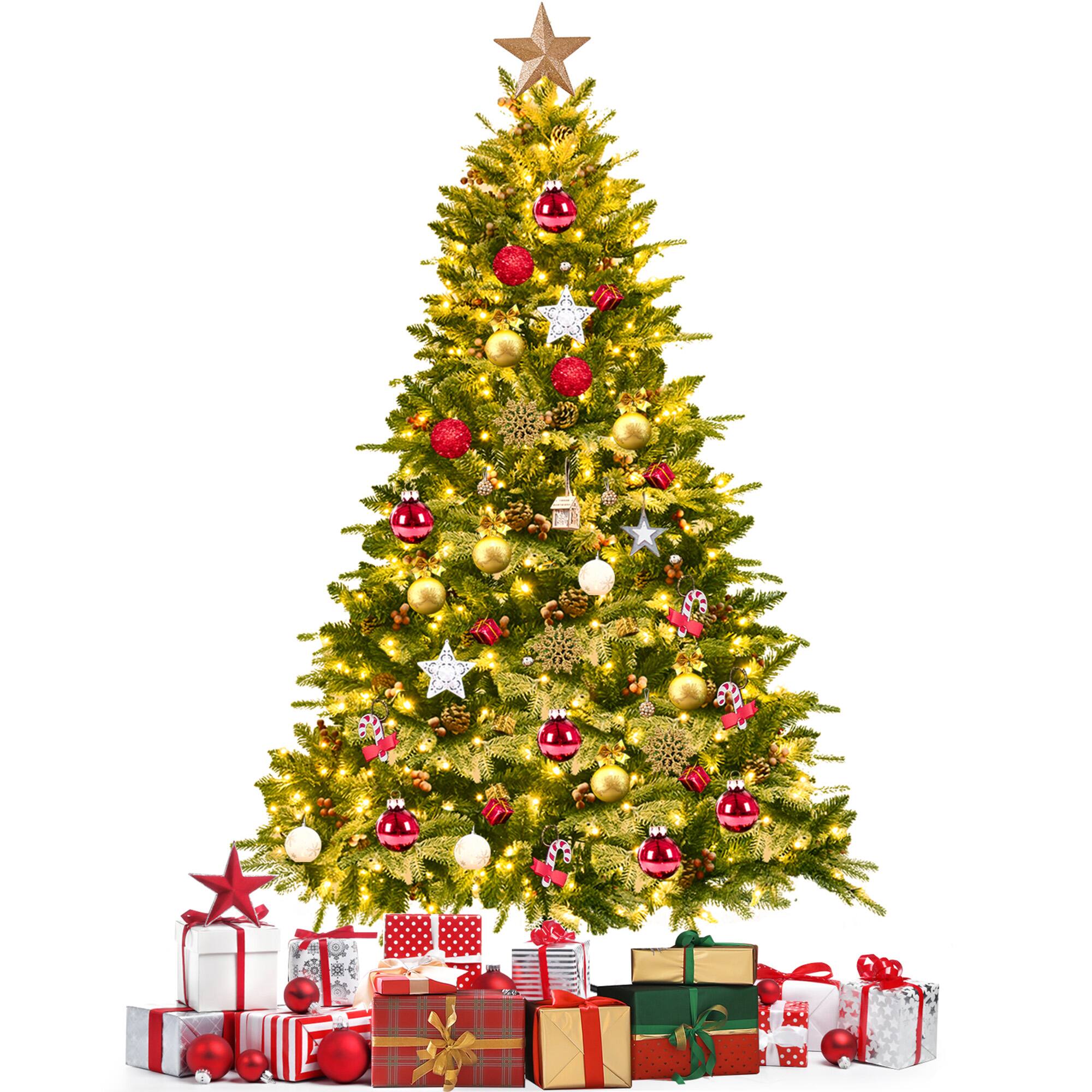 Alt View 4. Gymax - Gymax 6.5FT Pre-lit Pine Christmas Tree Snow Flocked Decoration Tree w/ LED Lights - Green.