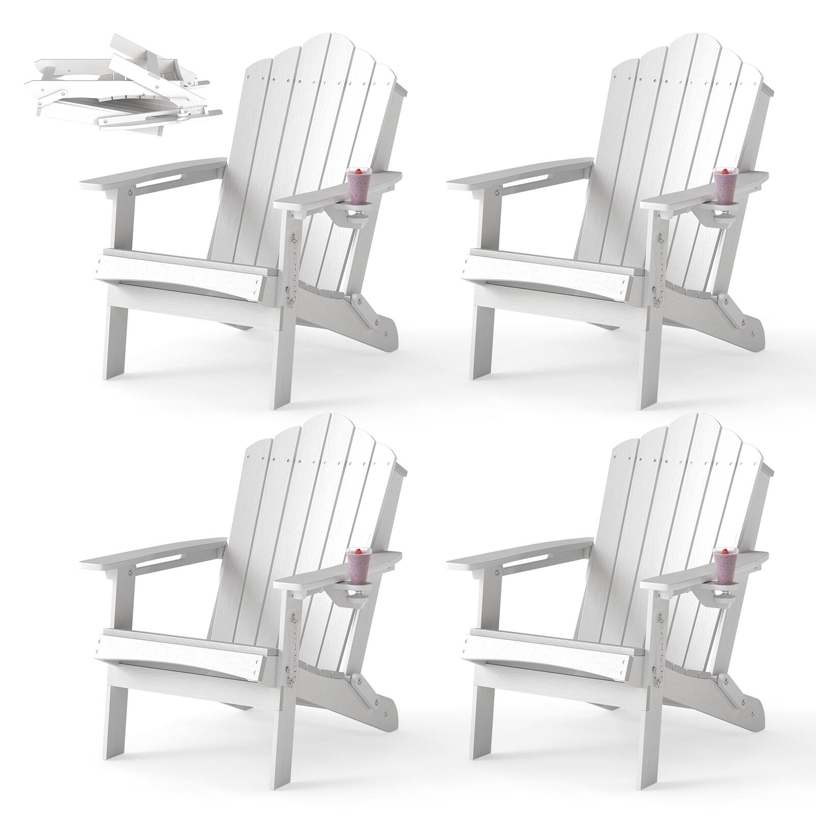 Alt View 1. Gymax - Gymax 4PCS Patio Folding Adirondack Chair Weather Resistant Cup Holder Yard White - White.