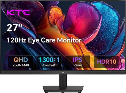 KTC - H27D9 27 Inch Gaming Monitor, 2K QHD 1440P, IPS 100Hz/120Hz, Adaptive-Sync, 99% sRGB HDR10, 2xHDMI/DP, Low Blue Light - Black