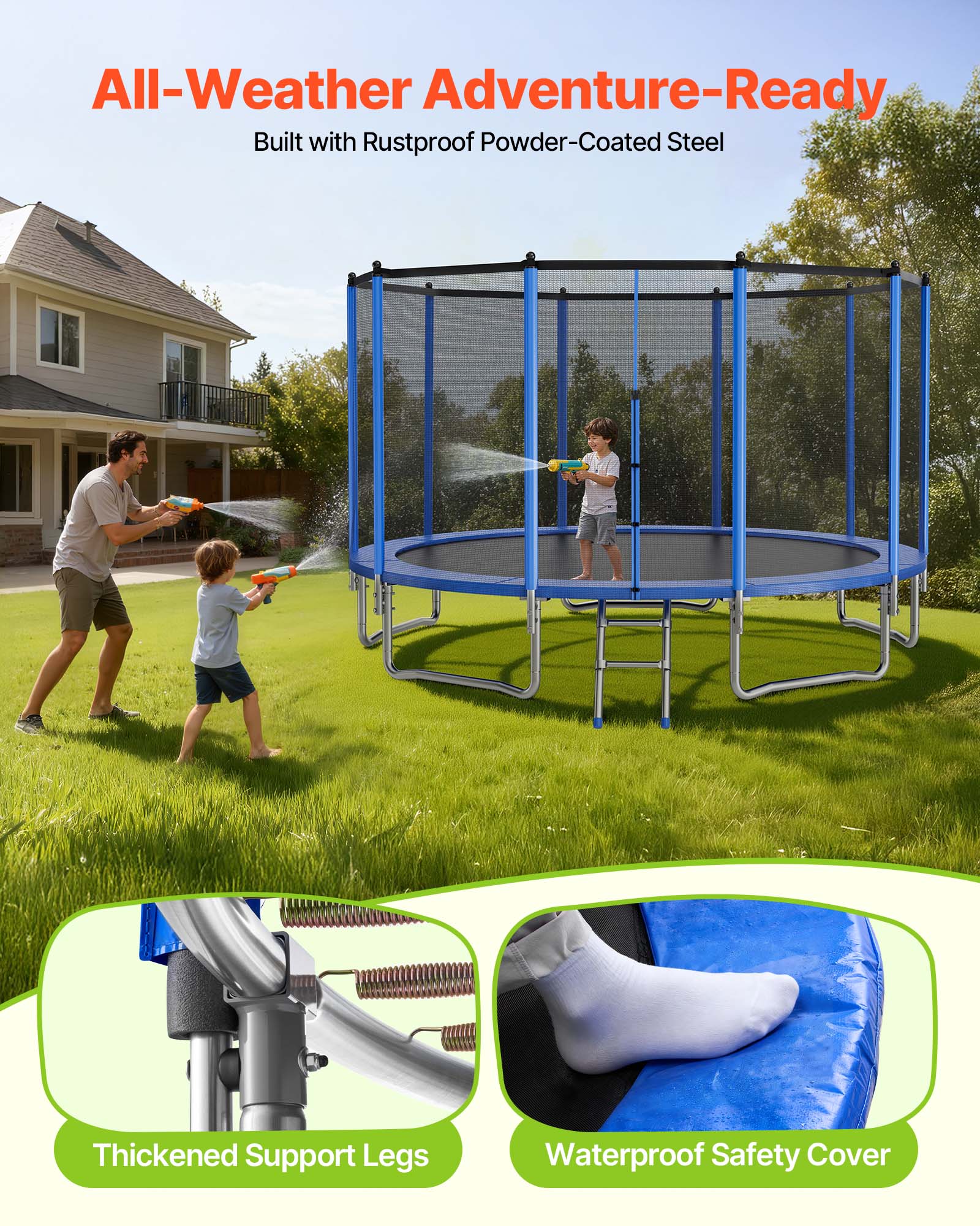All-Weather Adventure-Ready  
Built with Rustproof Powder-Coated Steel  

Thickened Support Legs  
Waterproof Safety Cover