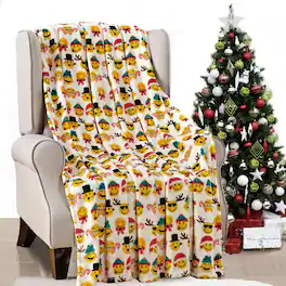 Noble House - Plazatex Christmas Smiles Micro plush Decorative All Season Color 50" X 60" Throw Blanket - Multi