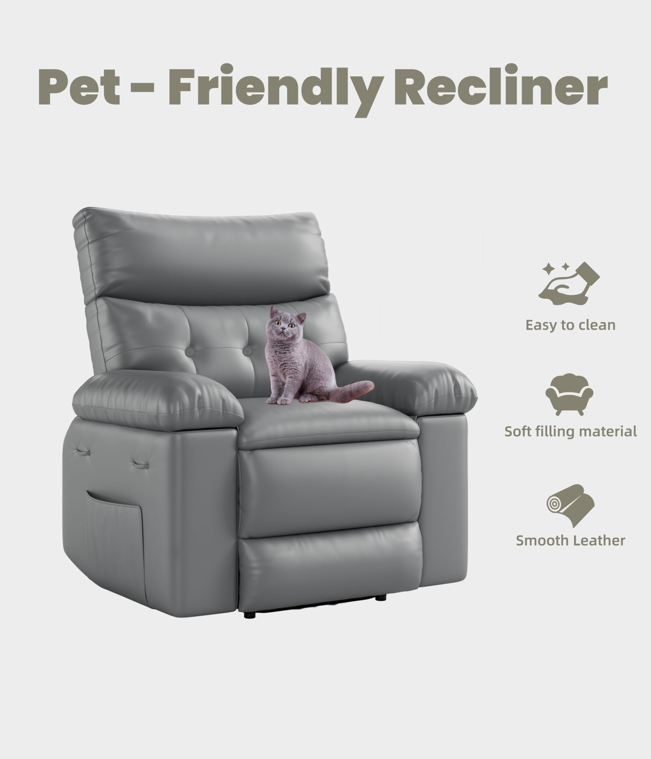 Pet-Friendly Recliner

- Easy to clean
- Soft filling material
- Smooth Leather