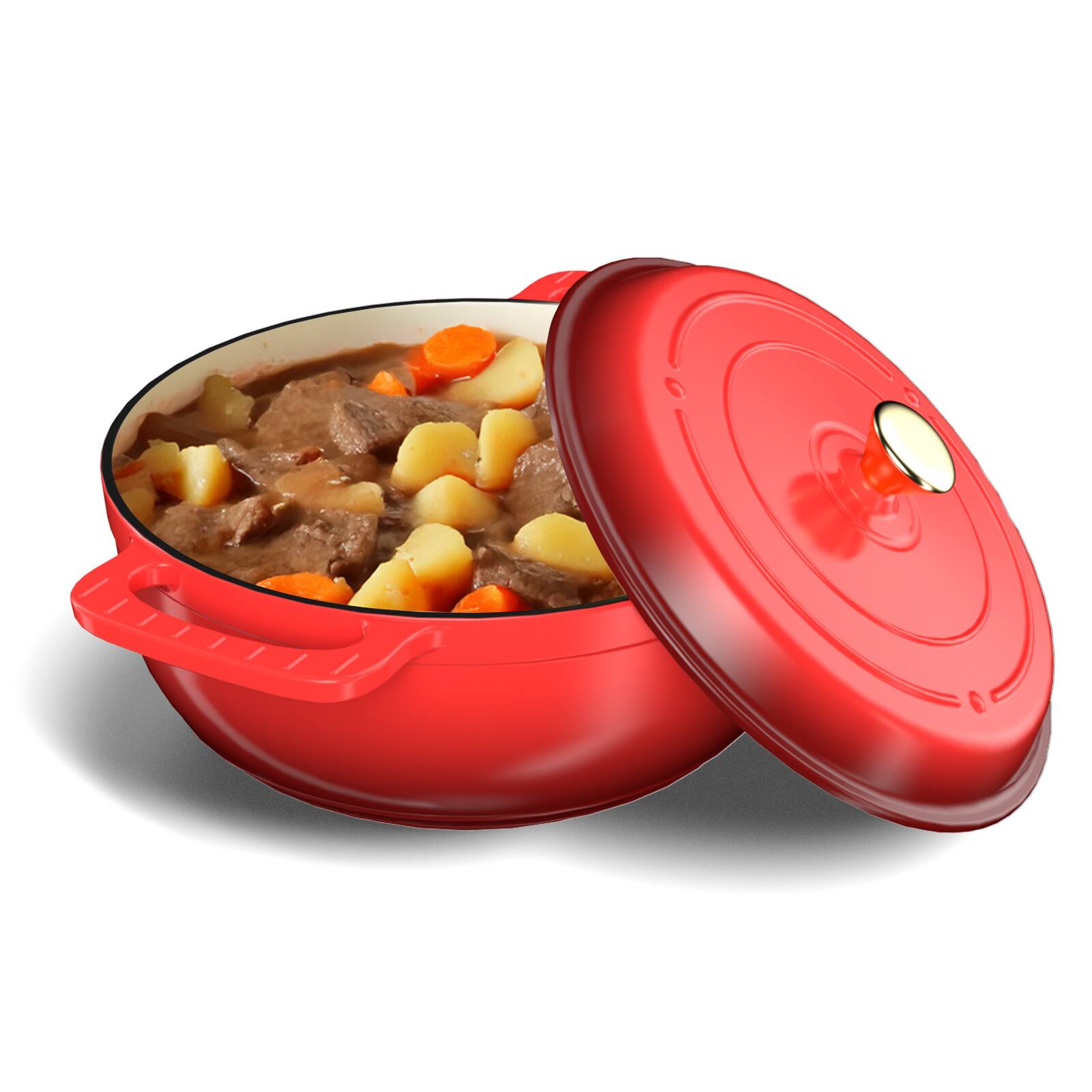 Angle. Winado - 6QT Dutch Oven Enameled Cast Iron Bread Oven with Lid for Sourdough Baking - Red.