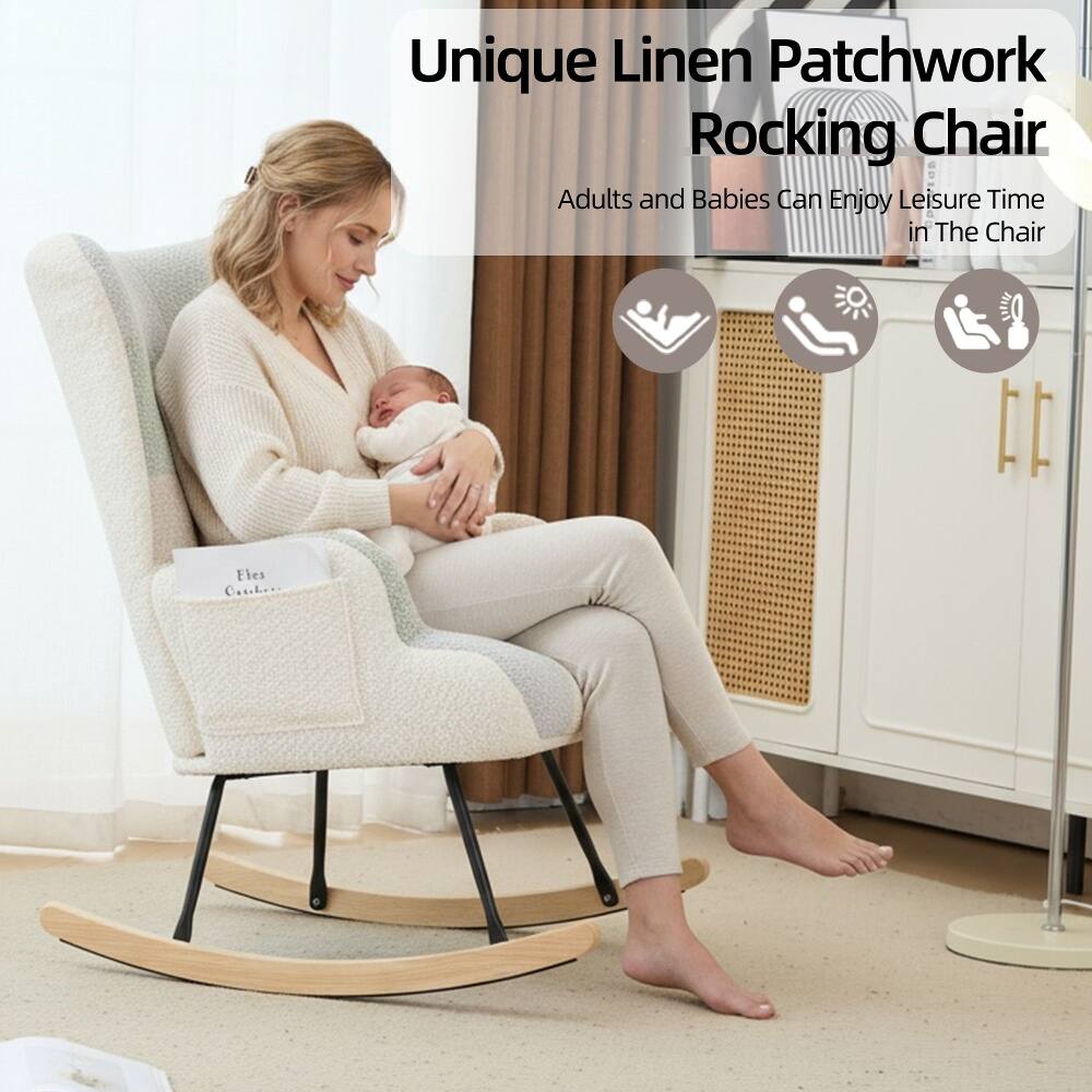 Unique Linen Patchwork Rocking Chair  
Adults and Babies Can Enjoy Leisure Time in The Chair