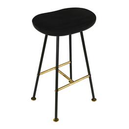 Manhattan Lane - Elira 24" Backless Counter Stool with Mango Wood Saddle Seat | Black Iron Legs | Gold Footrest - Black/Gold