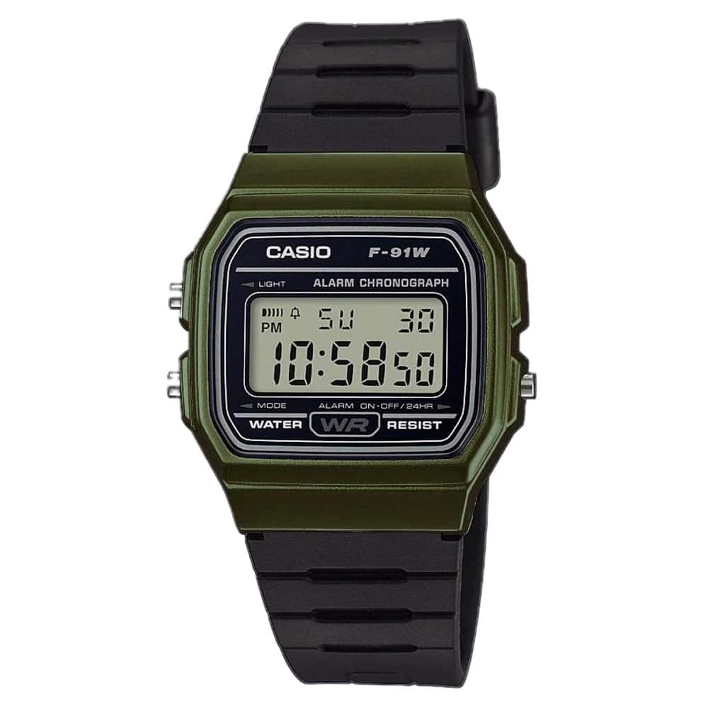 Casio - Men's Classic Digital Watch with Military Green Case - F-91WM-3ACF - Black