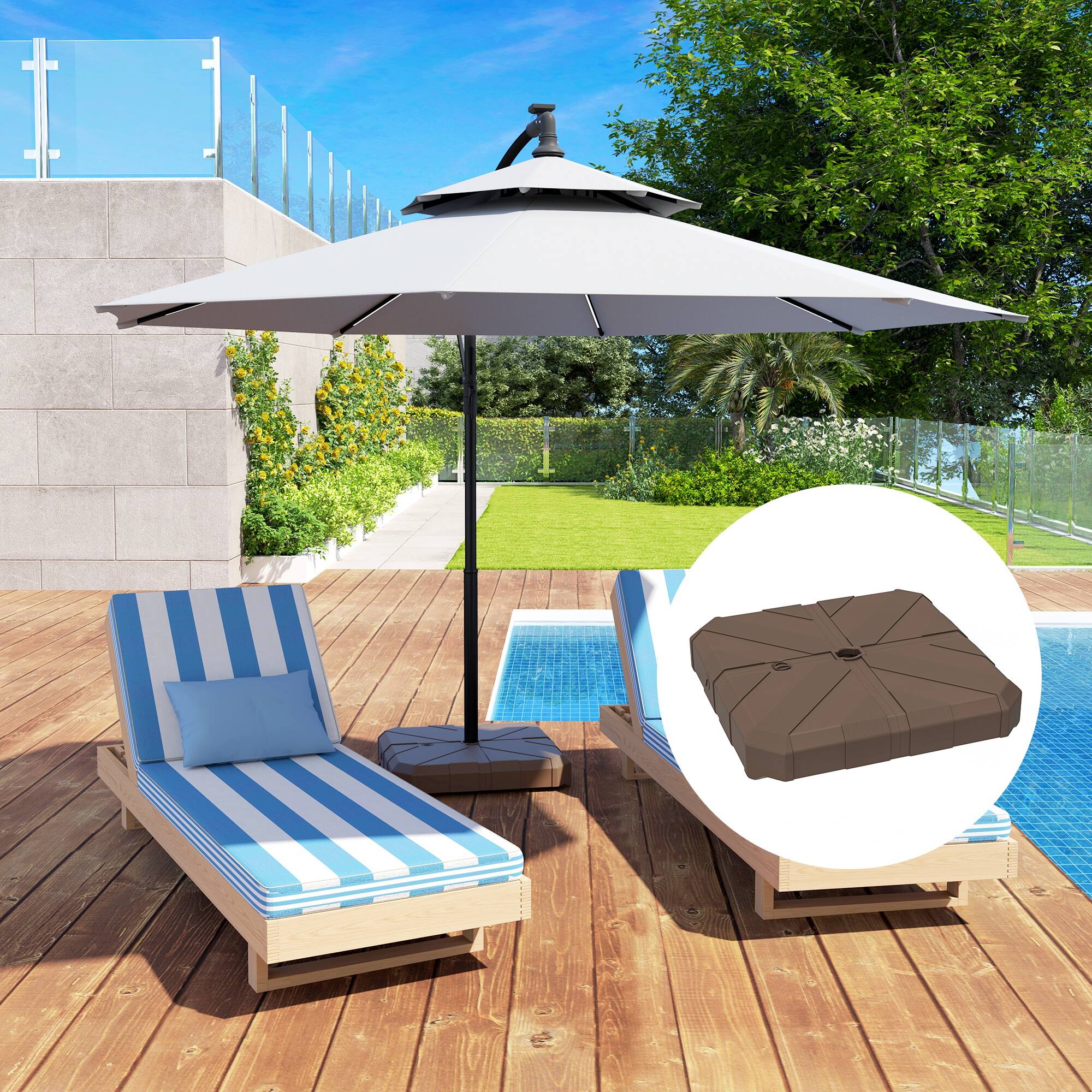 Alt View 4. Outsunny - Square Patio Umbrella Base, Cantilever Offset Umbrella Base Heavy Duty Outdoor Umbrella Stand Base, Filled Up to 143lbs - Brown.