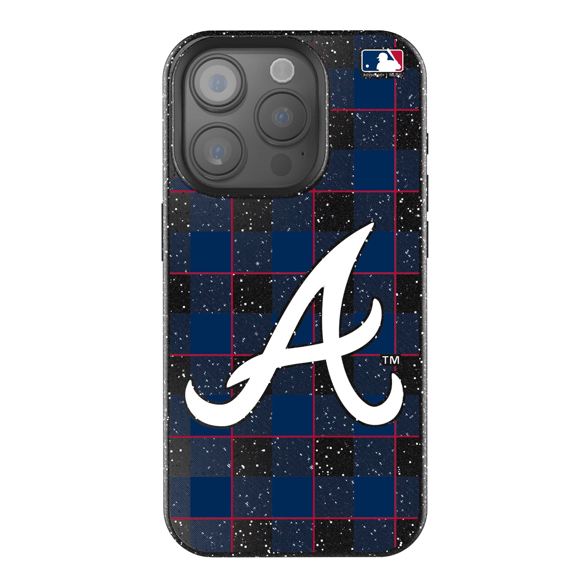 Front. Keyscaper - Atlanta Braves Plaid Bling iPhone Case - 14 Pro - Black.