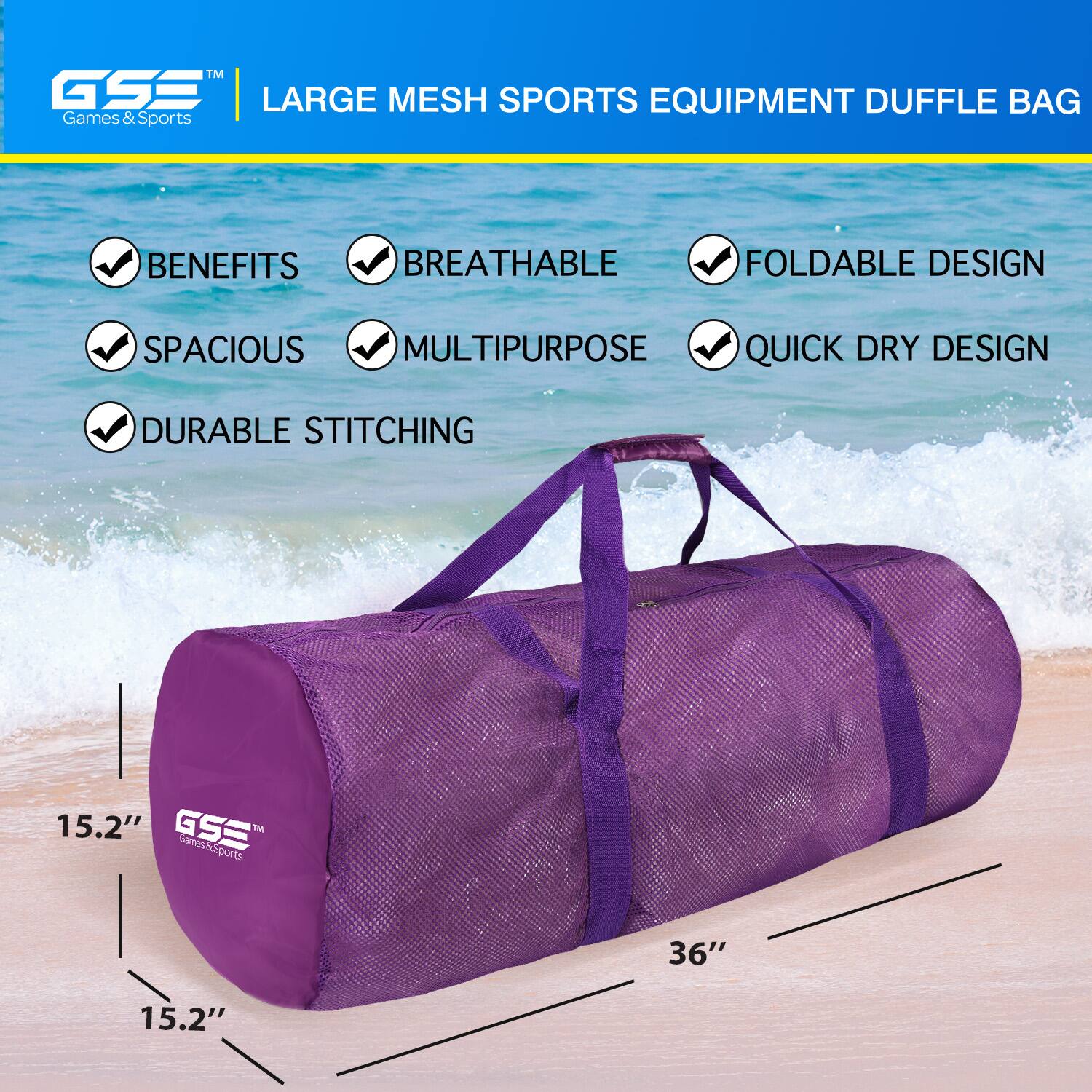 TM GSE LARGE MESH SPORTS EQUIPMENT DUFFLE BAG Games & Sports

BENEFITS
BREATHABLE
FOLDABLE DESIGN
SPACIOUS
MULTIPURPOSE
QUICK DRY DESIGN
DURABLE STITCHING
15.2"
15.2"
36"