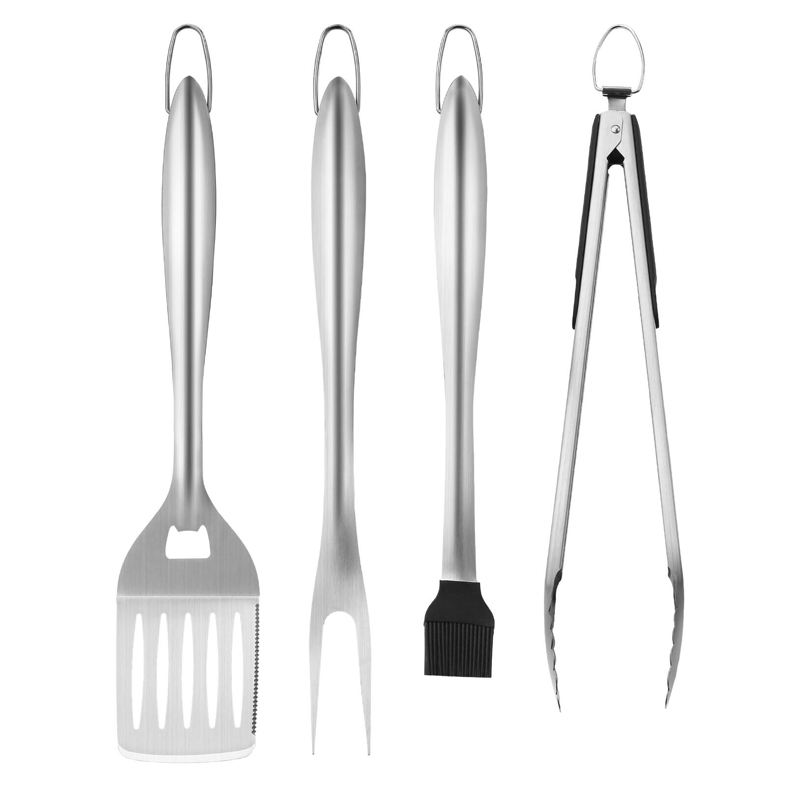 Front. VEVOR - Grilling Accessories, 4PCS BBQ Grill Tool Set, Heavy Duty Stainless Steel Barbecue Tools, Kitchen Utensils - stainless steel.