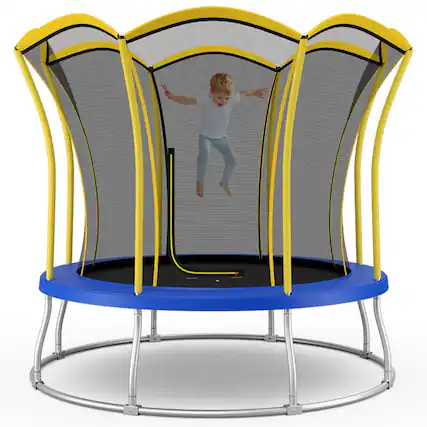 Front. Pefilos - 10 Feet Unique Flower Shape Trampoline with Galvanized Steel Frame-Yellow, Bounce Trampoline for Outdoor as Garden, Park - Yellow.