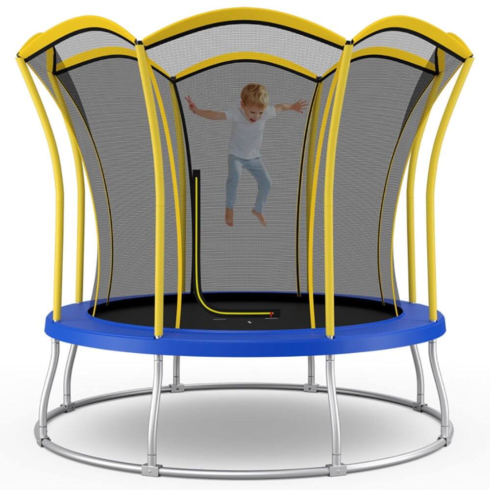 Front. Pefilos - 10 Feet Unique Flower Shape Trampoline with Galvanized Steel Frame-Yellow, Bounce Trampoline for Outdoor as Garden, Park - Yellow.