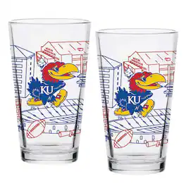 Indigo Falls - Kansas Jayhawks Two-Pack 16oz. Campus Line Art Pint Glass Set - Multicolor
