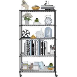 Winado - 65" x 36" x 14" 5 Tier Commercial NSF Heavy Duty Storage Shelf Adjustable Wire Metal Shelving Rack Unit w/Rolling Wheels - Black