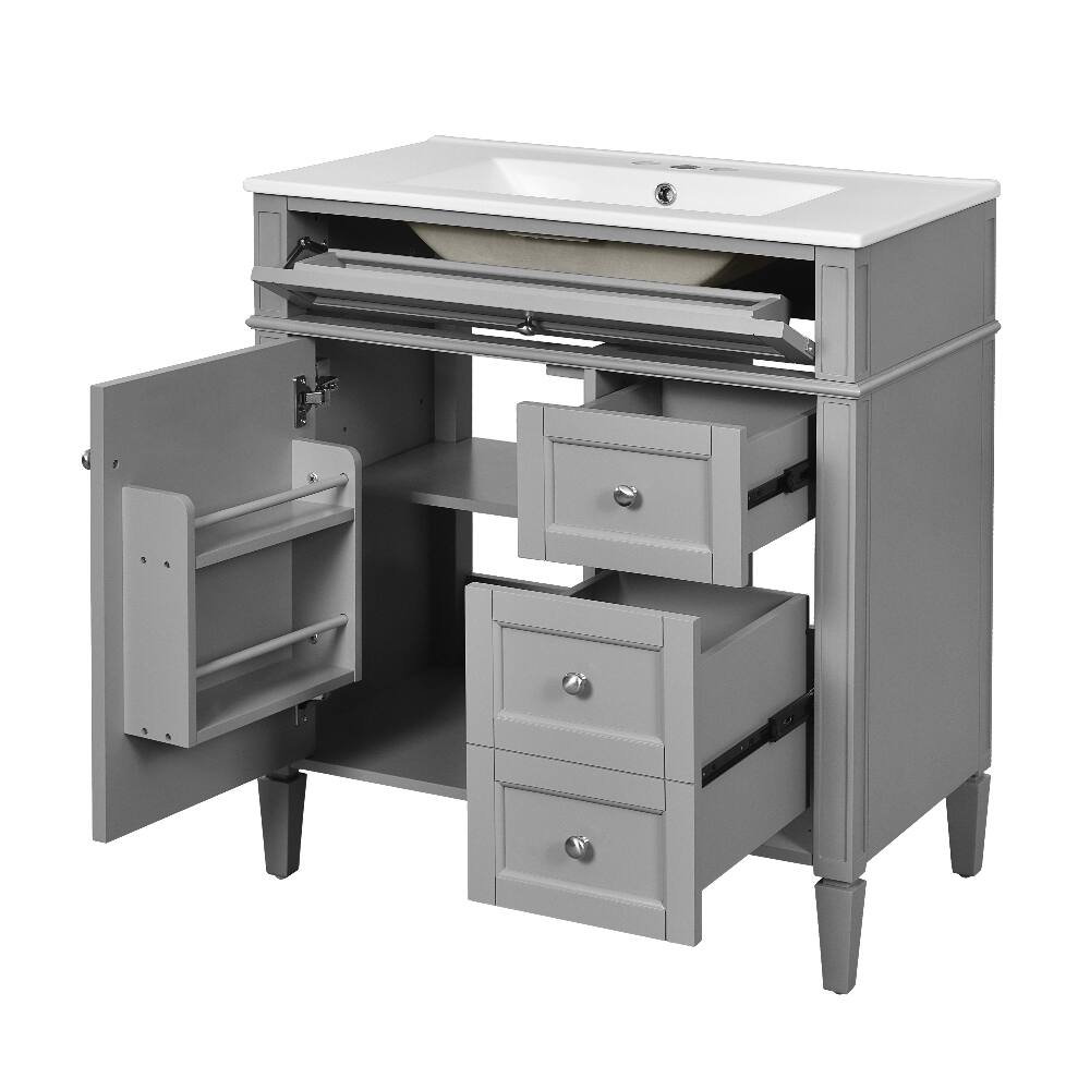 Alt View 6. Loheer - 30 inch Bathroom Vanity with Sink, Grey Single Sink Bathroom Vanity with 2 Drawers and Tip-out Drawer - Grey.