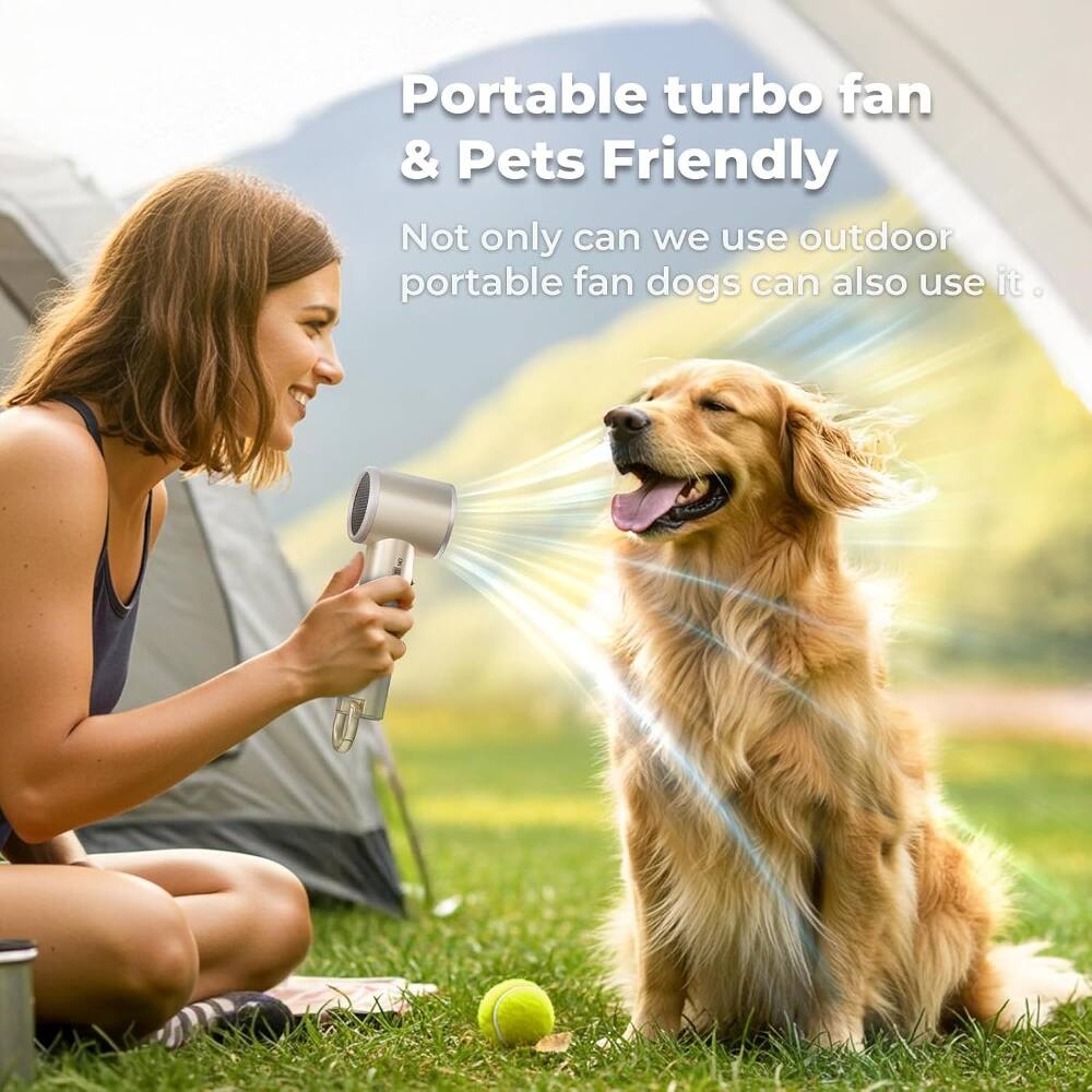 Portable turbo fan & Pets Friendly  
Not only can we use outdoor portable fan dogs can also use it.