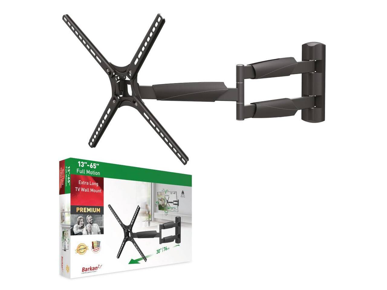13"-65" PAIL Full Motion TV Wall Mount  
Extra Long  
PREMIUM  
LIFETIME  
30" 76cm  
Barkan