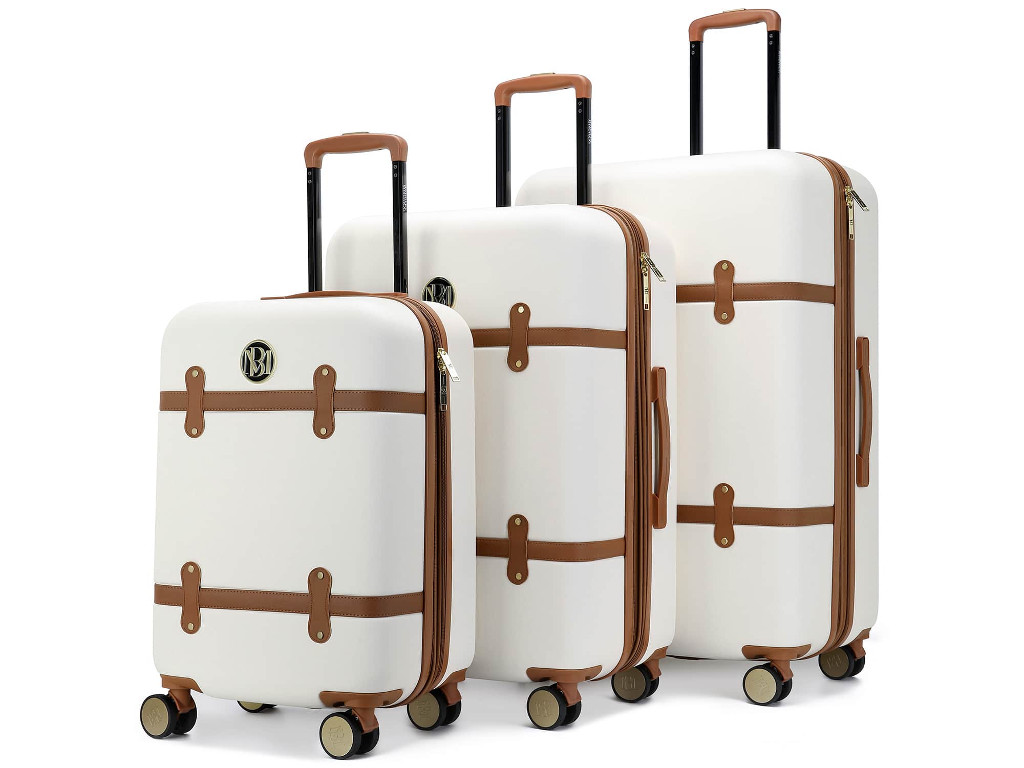 Badgley Mischka - Grace 3 Piece Expandable Luggage Set - White - Retro