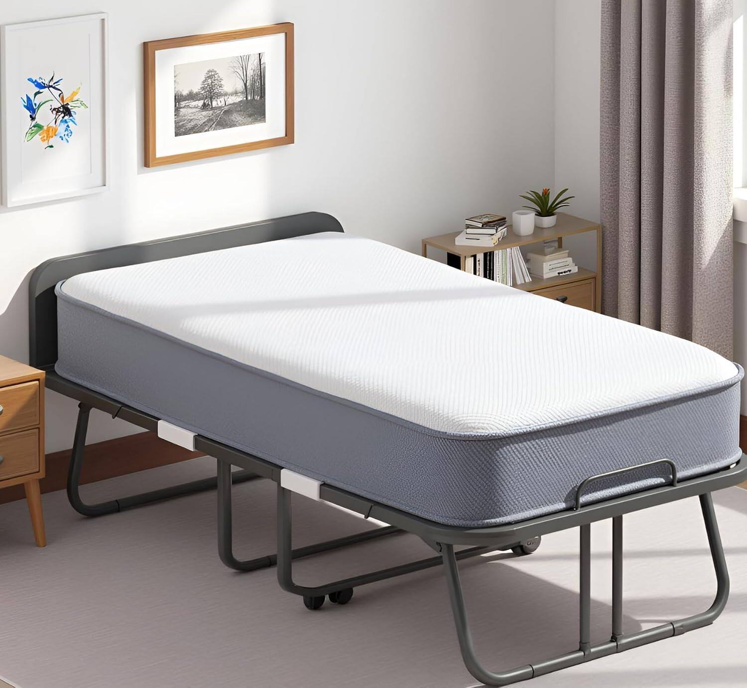 Front. Circus Cirle - 75" x 31" Rollaway Bed with Mattress - grey.