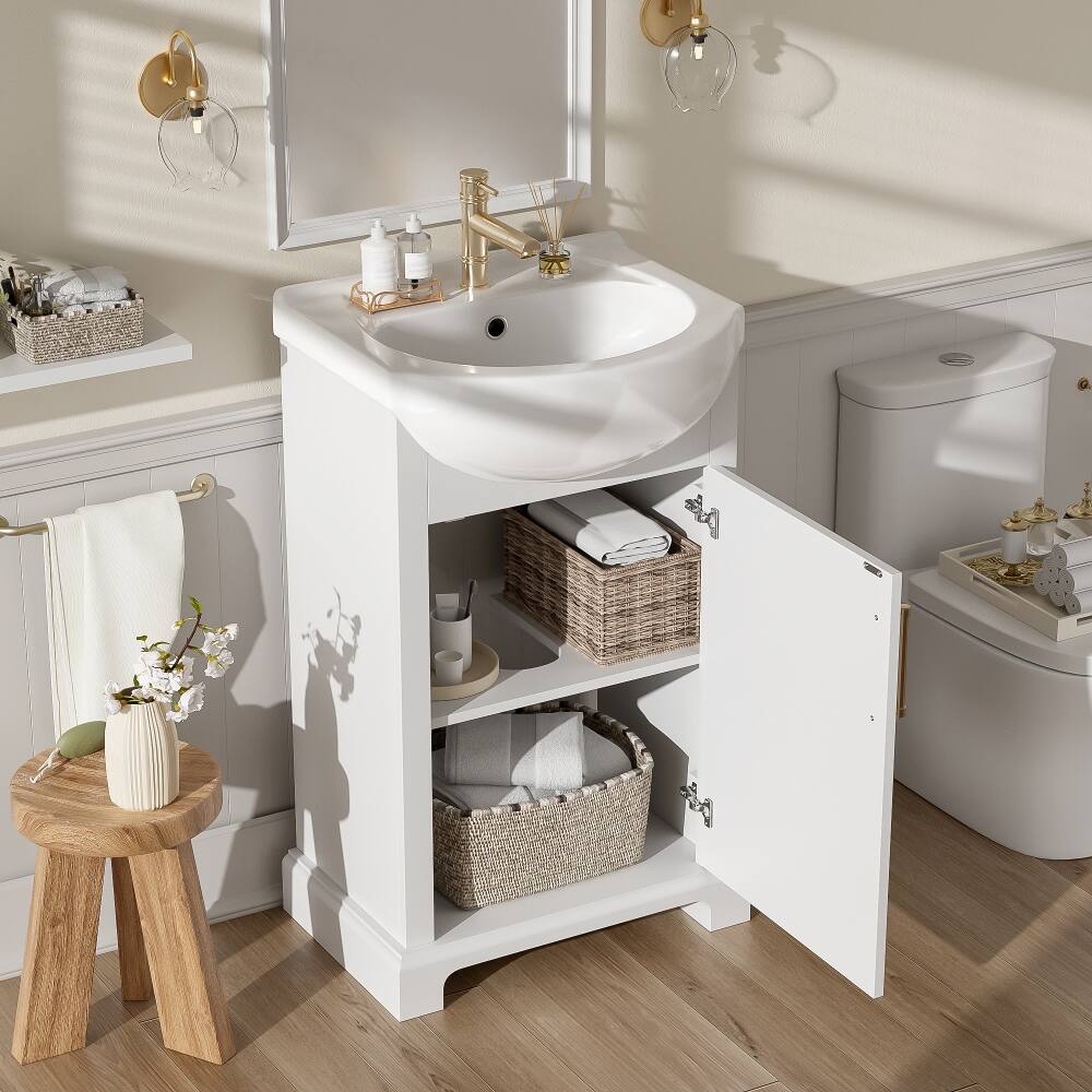 Back. Loheer - Loheer 20 inch bathroom vanity with sink, Freestanding Single Vanity White, French Style - White.