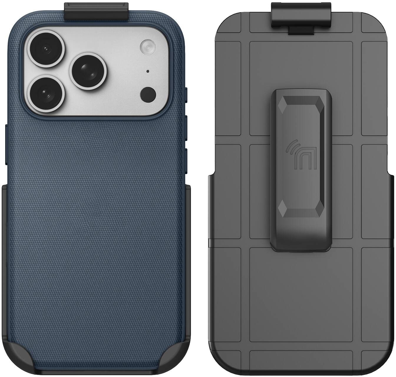 Alt View 2. Nakedcellphone - Woven Combo for iPhone 17 Pro Case - Compatible with MagSafe - with Rotating Belt Clip Holster Holder - Navy Blue.