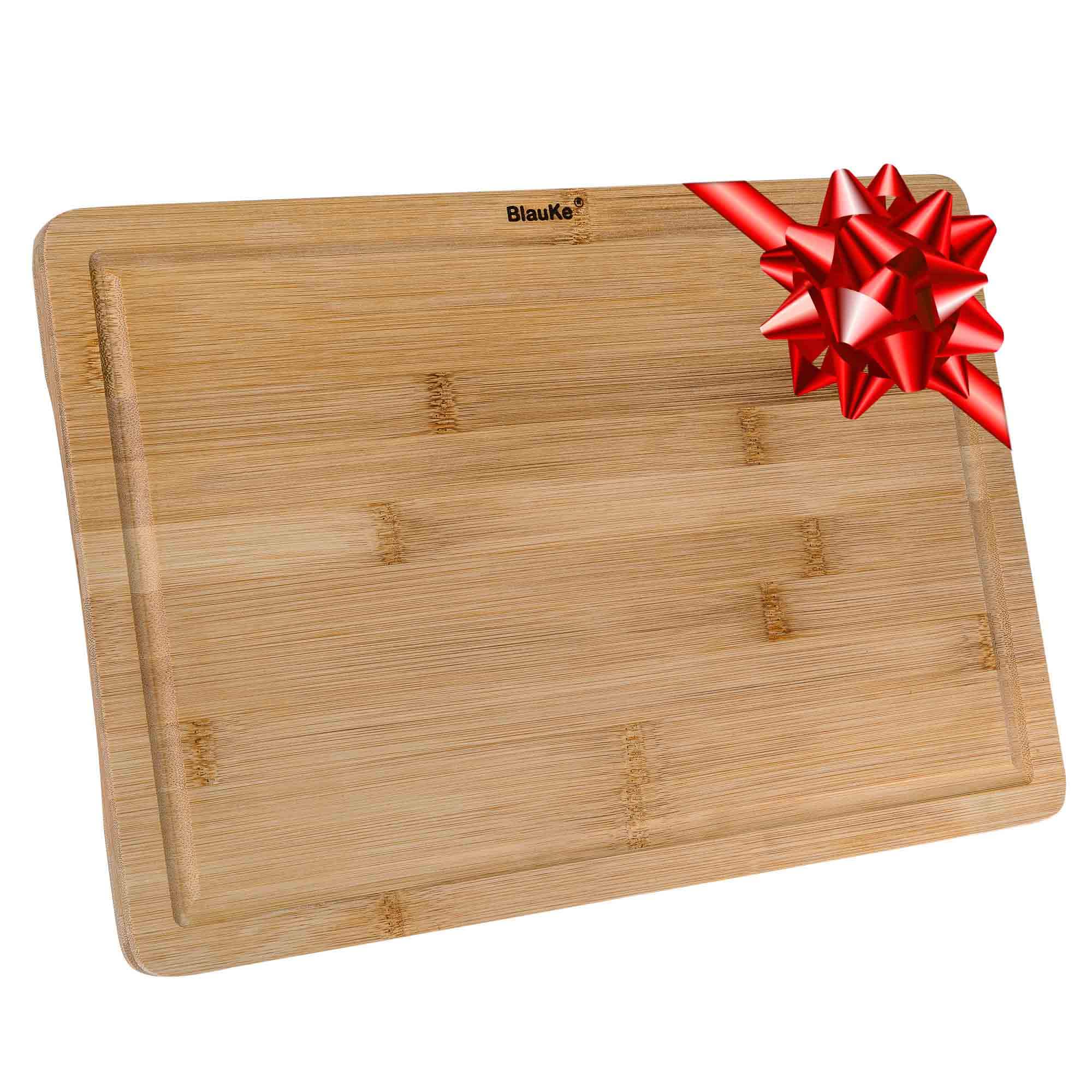 BlauKe - Wood Cutting Board for Kitchen - Wooden Serving Tray - 15x10inch Bamboo Chopping Board with Juice Groove and Handles - Beige