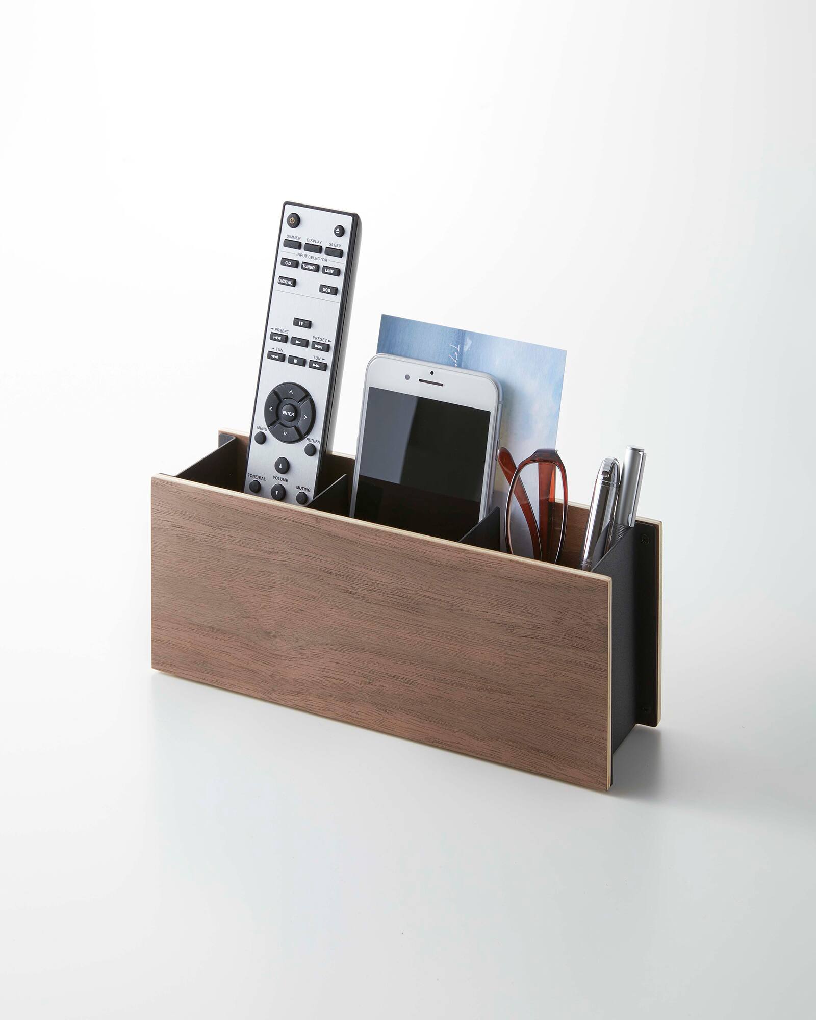 Angle. Yamazaki Home - Desk Organizer - Small - Walnut.