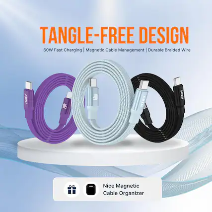 Front. Miro - U4 Series 360°Magnetic 60W High Speed Braided Wire Charging Cable Fast Charging for Apple & Type-C Devices - Blue.