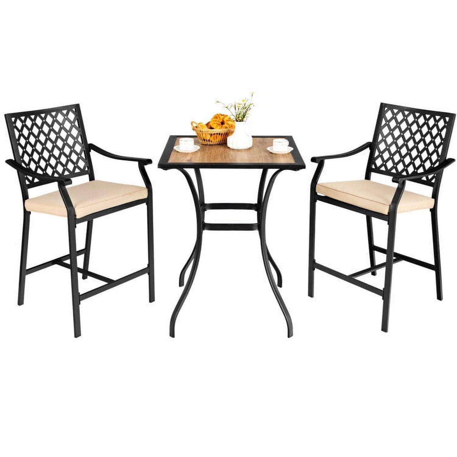 Kadyn - 3 Pcs Patio Bar Set with 2 Bar Stools and 1 Square Table, Outdoor Dining Chair for Outside Patio, All Weather - Beige