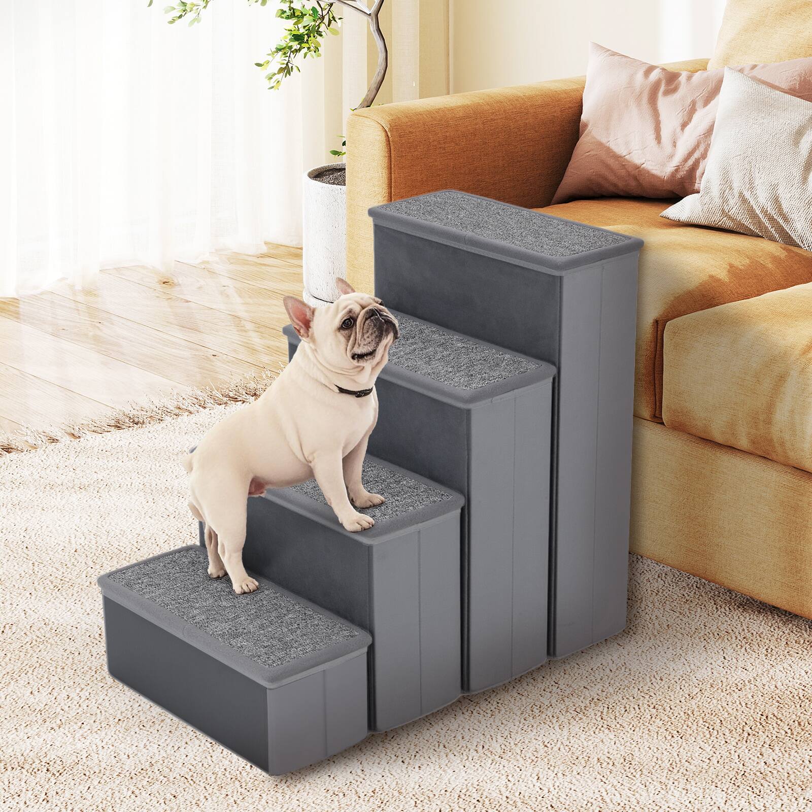 Alt View 1. Gymax - Gymax 4-Step Dog Stairs w/Adjustable Steps for High Beds Sofas for Small & Medium Dogs - GYM17640.