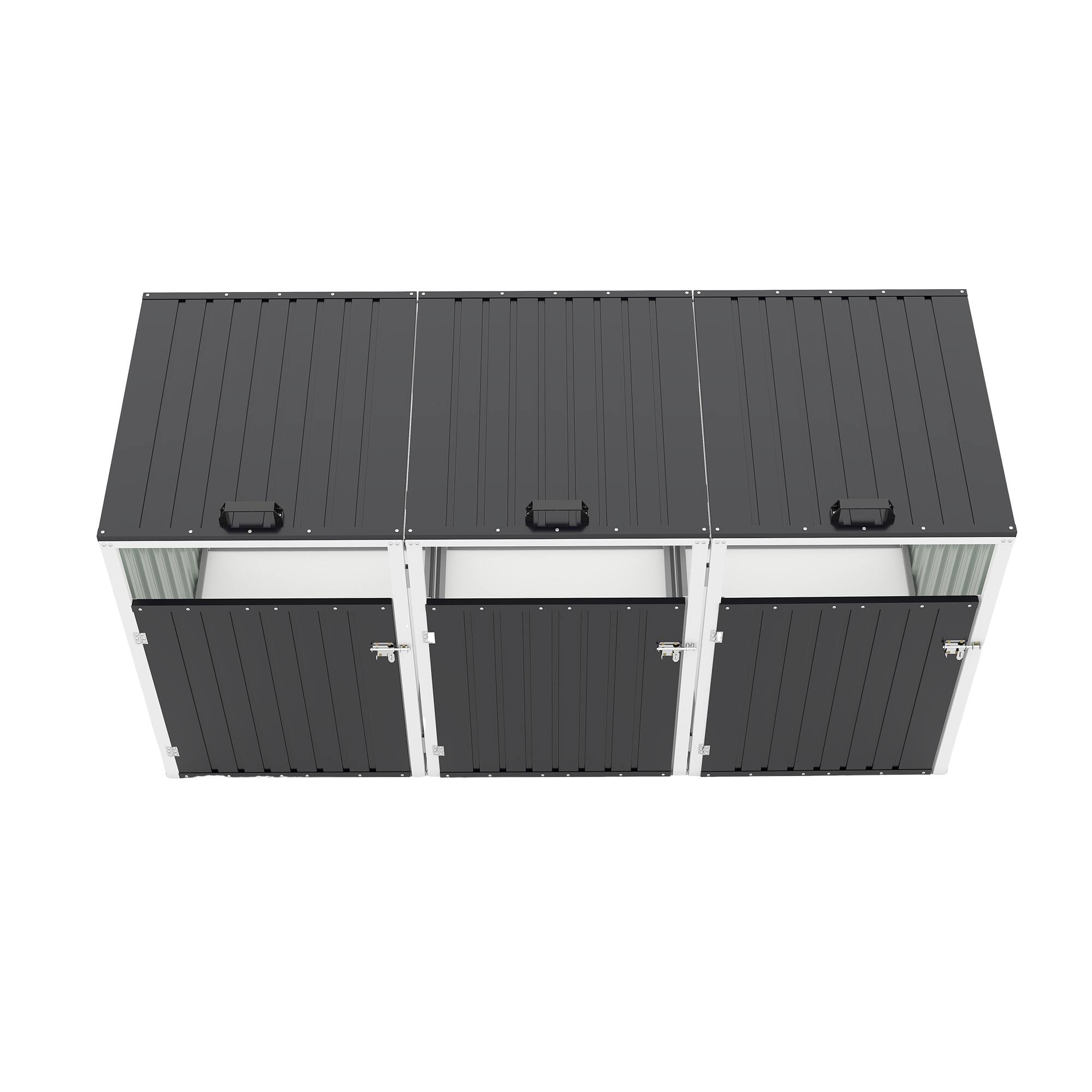 Alt View 9. Mondawe - 3 Trash Garbage Bin Shed Stores with Pneumatic Support Rod,Lockable Doors & Waterproof Lid Chain - Dark Gray.