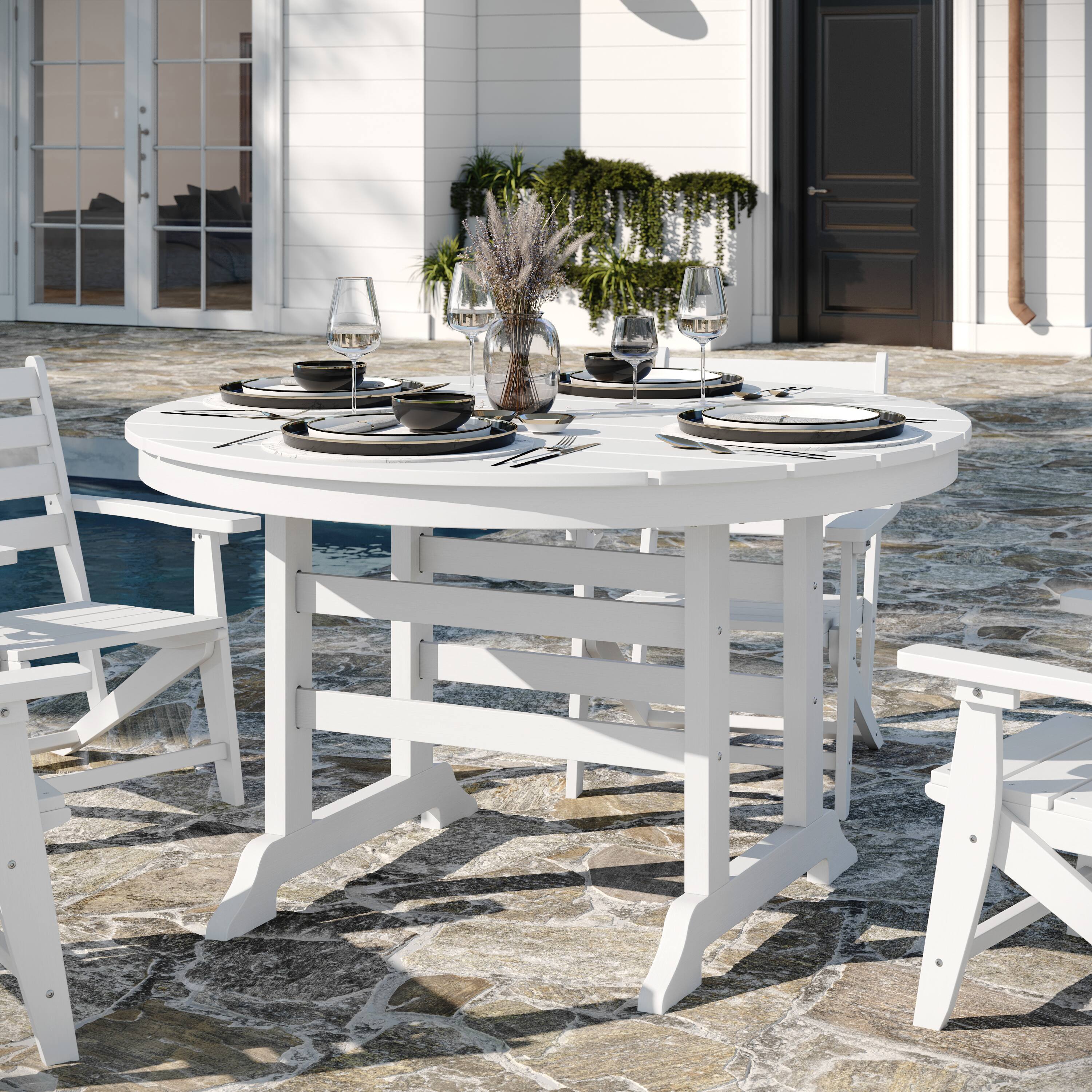 Alt View 2. Flash Furniture - Tolleson Commercial 5 Piece Adirondack Dining Set with 48" Round Indoor/Outdoor Recycled HDPE Table and 4 Chairs with Cu - White.
