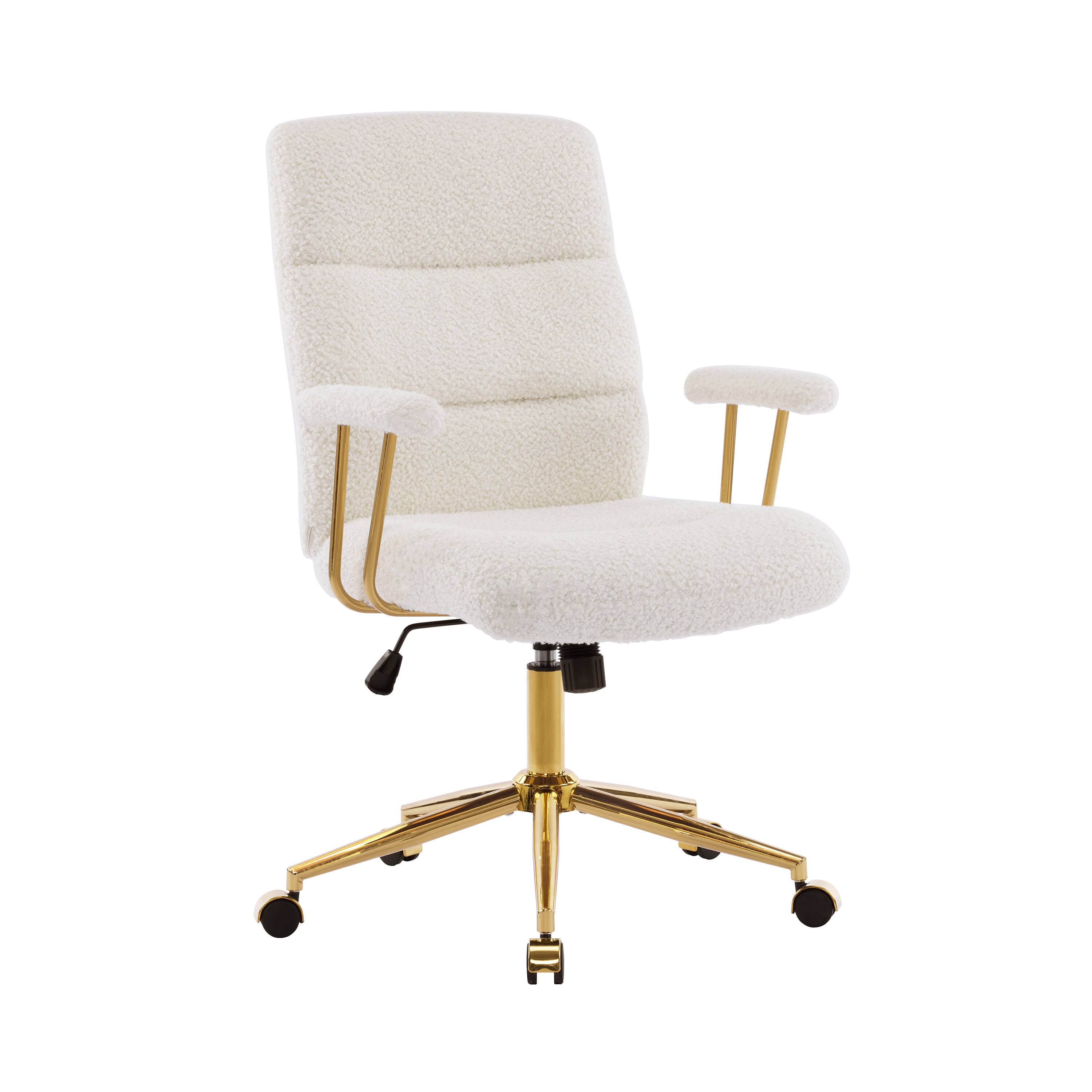 Alt View 3. Forest'nSky - White Gold Boucle Fabric Office Chair, Height Adjustable Ergonomic Desk Chair with Armrests - White.