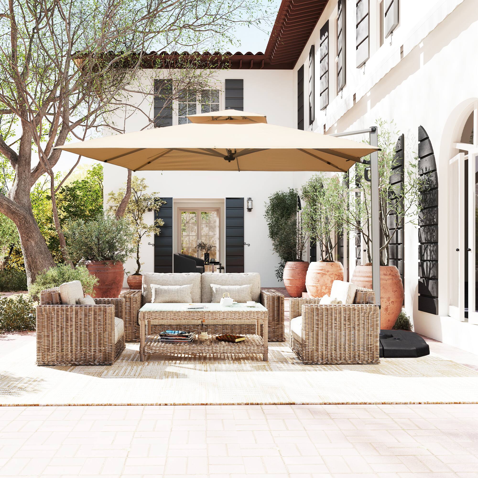 Alt View 1. Ecooso - 10'X10' Square Cantilever Umbrella with Center Pole(Base Not Included) - Beige.