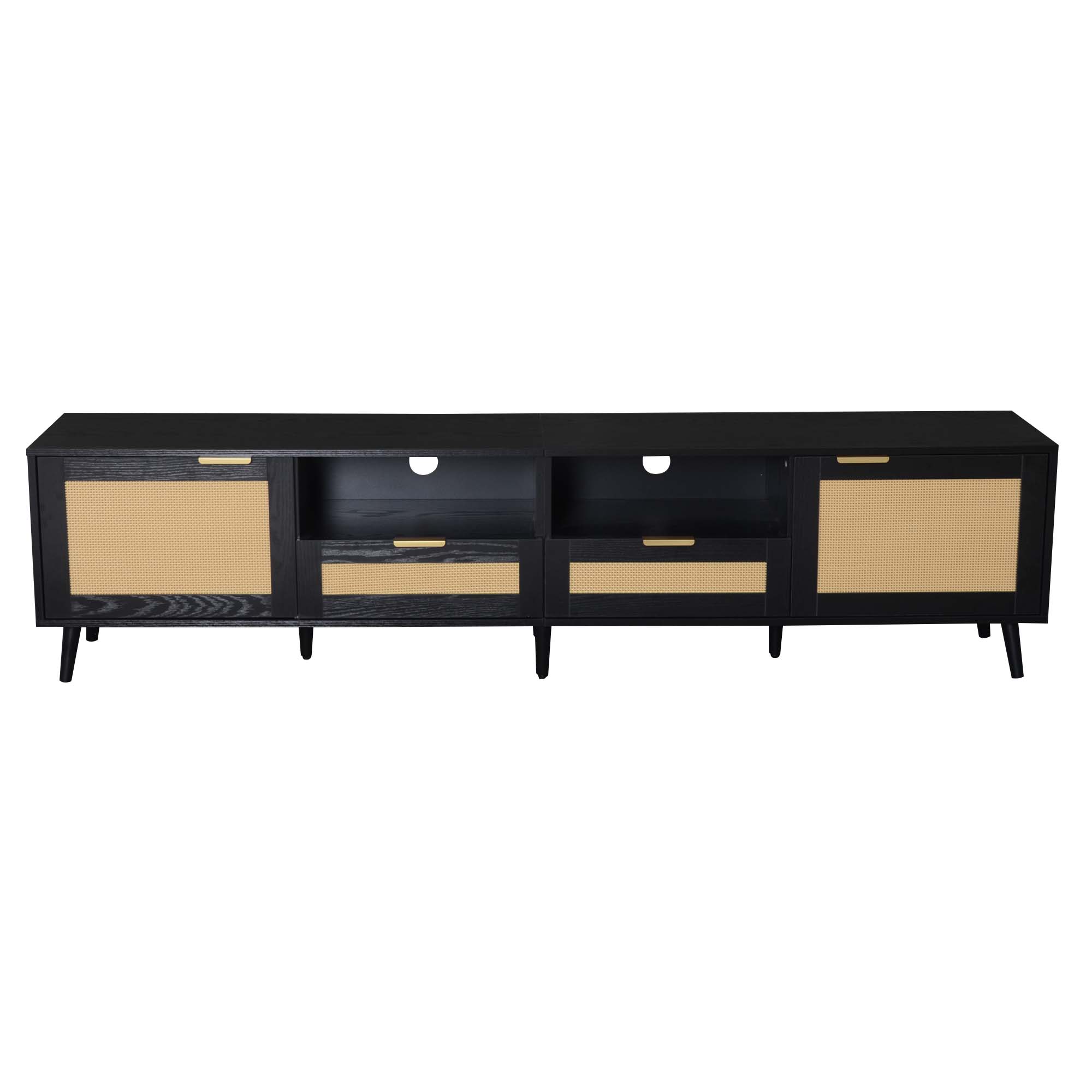 Alt View 3. Z-Edge - Boho TV Stand for 85 Inch TV, Entertainment Center with 2 Drawers, Rattan TV Console with 2 Cabinets for Living Room - Black.