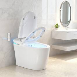 Vipbear - Smart Toilet with Tank, Voice Control, Auto Lid, Instant Wash, Warm Air Dry, Heated Seat, Blue Light - White