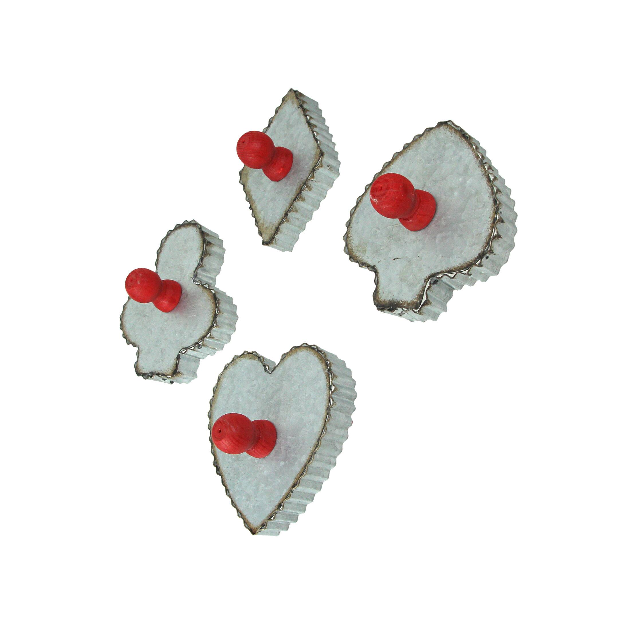 Alt View 1. Zeckos - Set of 4 Galvanized Zinc Finish Playing Card Suit Cookie Cutter Wall Hooks - Silver.