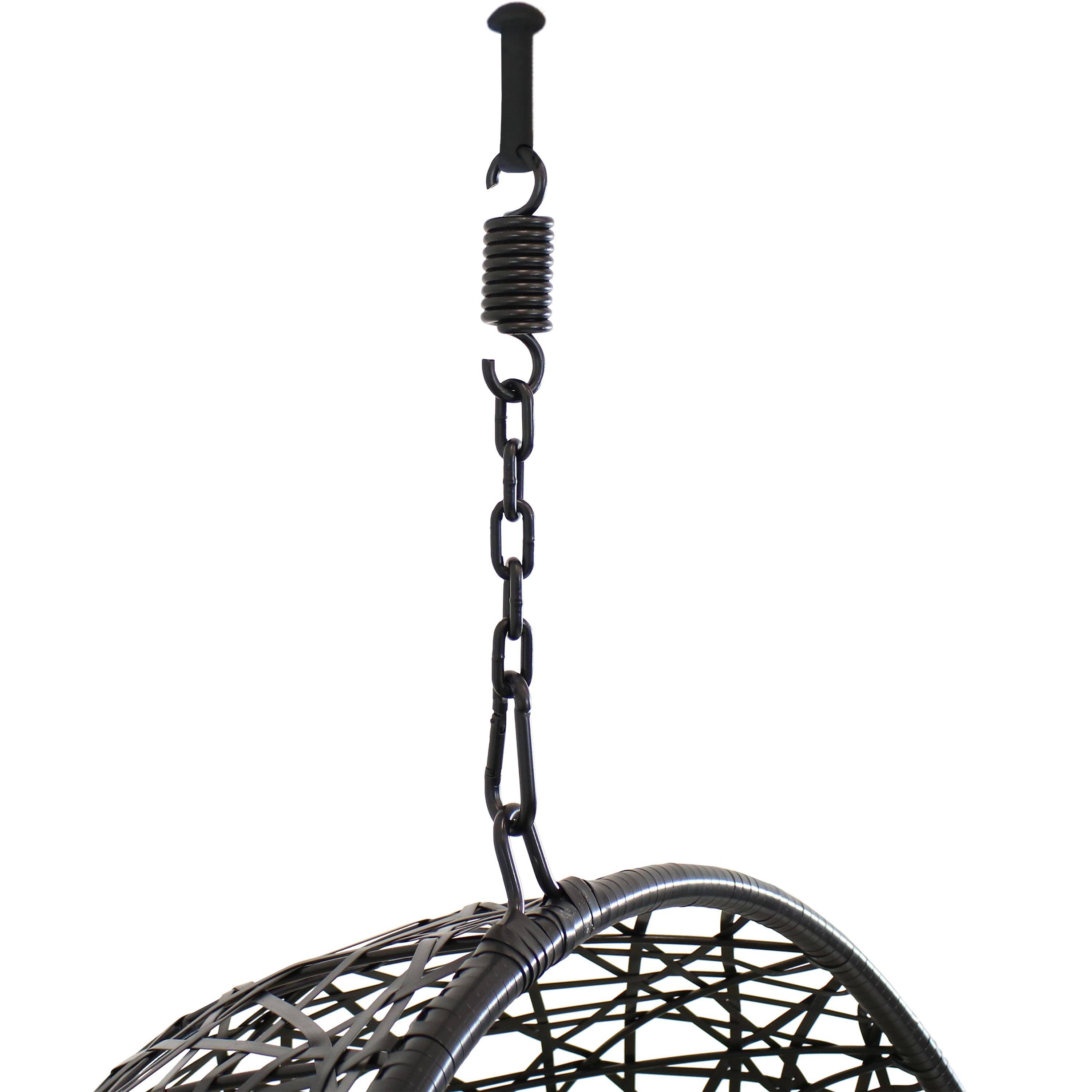 Alt View 8. Sunnydaze - Black Resin Wicker Round Hanging Egg Chair with Cushions - Gray.